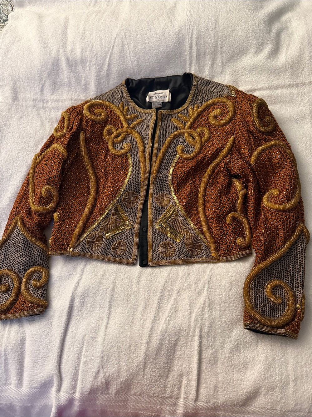 Embellished Cropped Jacket in Rust & Gold